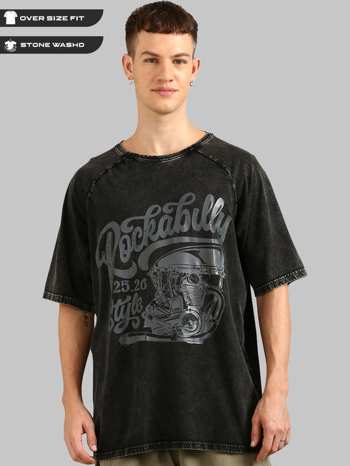 Black Oversized Distressed Stone Washed Raglan T-shirt